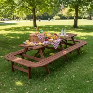 "16-Person Wooden Picnic Table